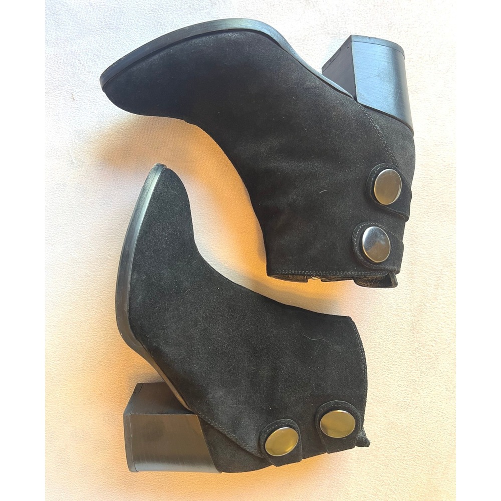 Alberto Fermani Black Suede Ankle‎ Boots Made in Italy Button Accent Heel 36.5